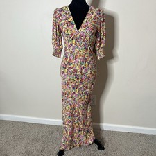 Rixo x Target Women’s Floral V~Neck Puff Sleeve Midi Dress Multicolored Sz 0