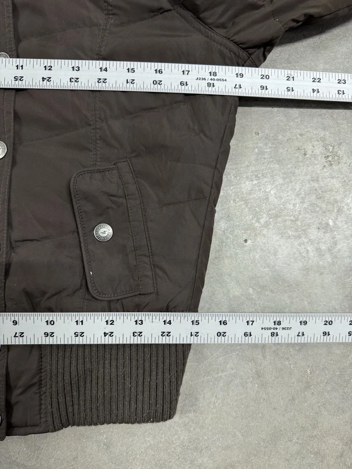 Vintage Y2K Hollister Down Puffer Jacket Womens Med Faux Fur Hooded Crop Brown - Image 3 of 4