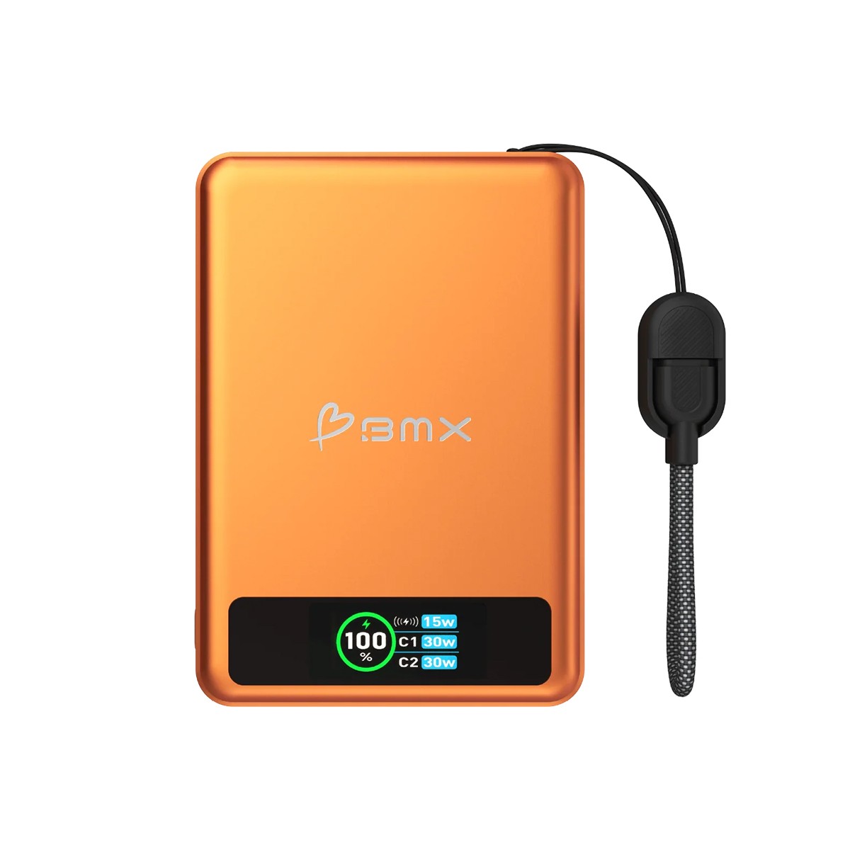 Powerbank 5000mAh USB-C BMX SolidSafe 15W - Batterie externe orange avec écran LCD