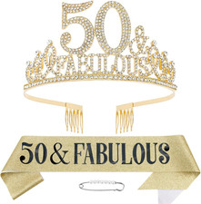 50Th Birthday Decorations - Sash, Tiara  Crown for Fabulous Women - Happy 50Th