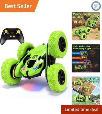 Exciting RC Stunt Car: Double-Sided, 360° Flips & Colorful LED Lights - Green