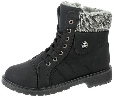 MARKENLOS Damen Boots Stiefeletten Schnür-Booty Gefütterte Winterschuhe Schwarz 18014