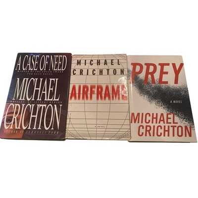 Lot of 3 Michael Crichton Books Prey , Airframe And A Case Of Need Hardcover