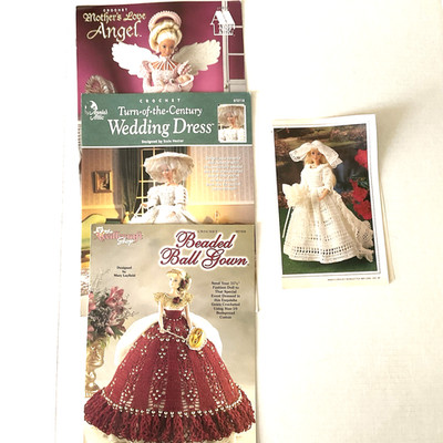Barbie Crocheted Patterns Lot of 4 Angel  Wedding Dress and Beaded Ball Gown New