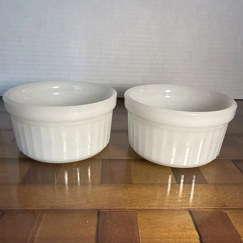 Vintage 1960s Ramekin Bowls - Anchor Hocking Fire-King Milk Glass - Set of 2