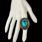 Vintage Native American Sterling Silver Handmade Turquoise Abstract Ring