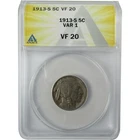 1913 S Type 1 Indian Head Buffalo Nickel VF 20 ANACS 5c Coin SKU:CP560