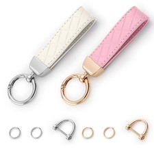 2 Pack Leather Keychains for Car Keys Key Fob Holder with D-Ring for Men Women