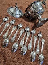 Prestigiosa Zuccheriera in Argento 800 con 12 Cucchiaini Peso 240 grammi.