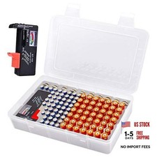 Clear Plastic Battery Organizer Storage Case with Tester, Wall Mount X-Large