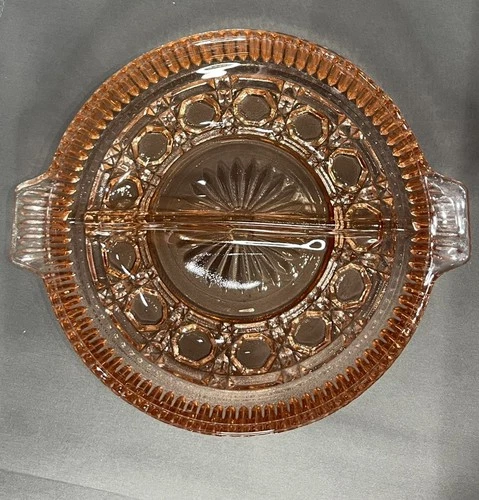 Vintage  Pink Depression Glass Candy nut Dish Trinket Bowl Sunburst 7.25
