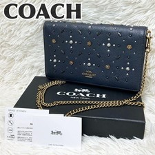 COACH Navy Bejeweled Shoulder Bag Leather