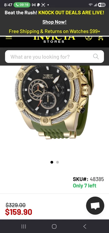 Cable víbora perno Invicta 48385 52 mm caja de acero inoxidable dorado con verde... Foto 2 de 4