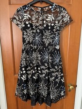 Women’s Adrianna Papell Ethereal Fit & Flare Black Embroidered Dress Size 2P
