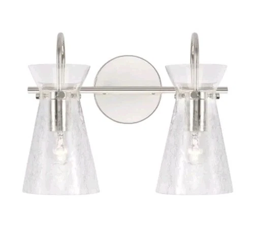 Capital Lighting Mila 2 Light Vanity Nickel/Clear Half-Crackle - 142421PN - Picture 4 of 5