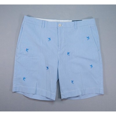 Vineyard Vines Mens 36 Seersucker Marlin Embroidered Chino Shorts Preppy Coastal