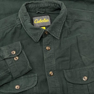 Cabela's Shirt Men XL Green Cotton Flannel Chamois Thick Outdoor Warm Workwear