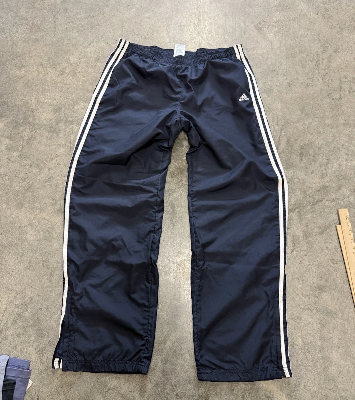 Vintage Y2K Adidas Baggy Wide Leg Striped Black Red Track Pants Zip Ankle