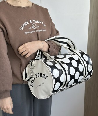 Fred Perry Duffle Bag Black White Polka Dot Gym Travel Shoulder Bag 42/27 cm
