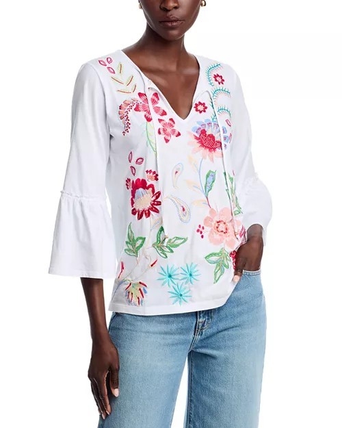 Johnny Was Sz L Ruffle Sleeve Top NWT 