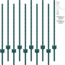 4 Feet Fence Post 10 Pack T-Post Heavy Duty Metal Fence Posts Green