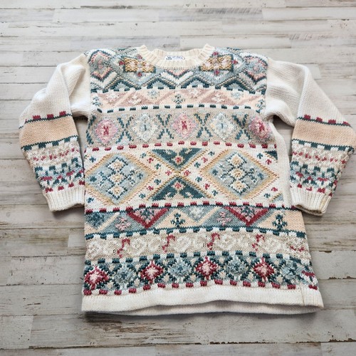 Vintage Heirloom Collectibles Sweater Small Multicolor Ramie Cotton Aztec 90s