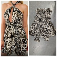 Banana Republic Size 0 Satin Halter Animal Print Mini Dress NWT Y2K Inspired