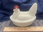 Vintage Westmoreland Milk Glass Hen on Nest Covered Dish 5.5 Split Tail Red Comb