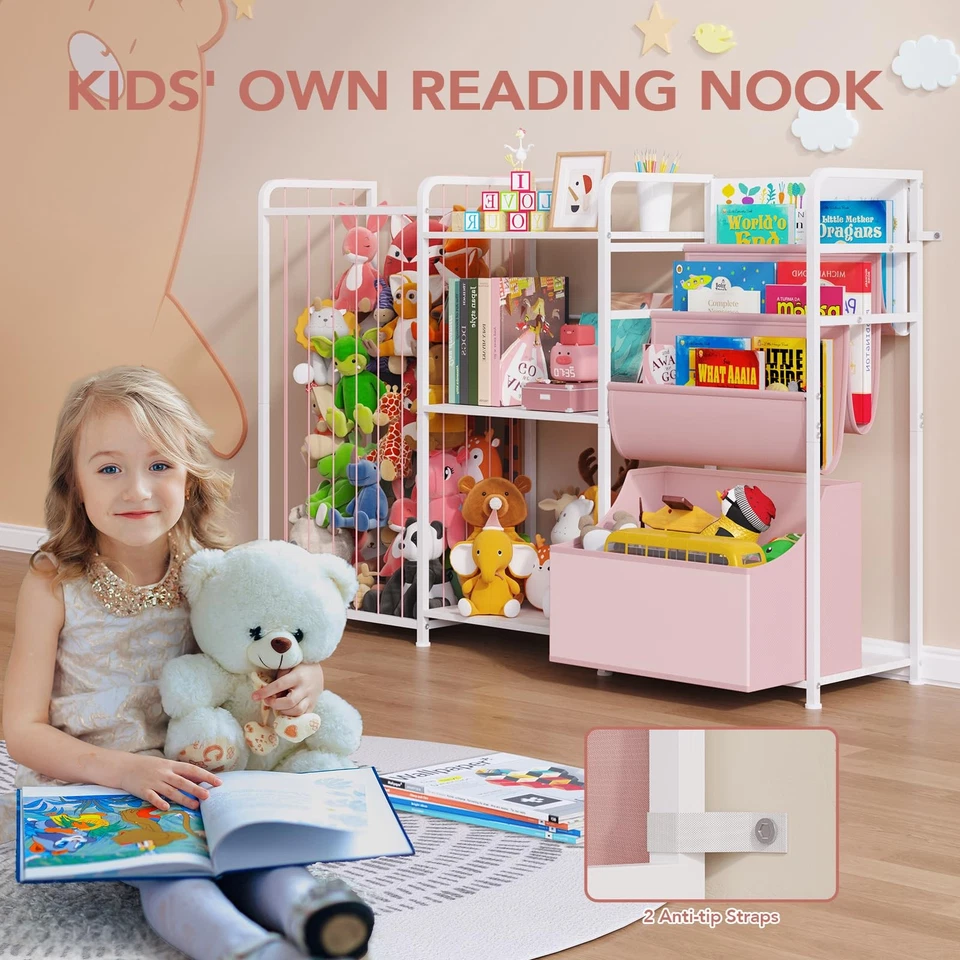 Organizador de almacenamiento de animales de peluche 3 en 1 - Almacenamiento de juguetes con estantería para niños y grande... Foto 3 de 4