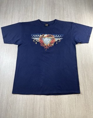 Harley Davidson Herren XL T-Shirt Navy Eagle Shield Flames Checkered Flag 2003