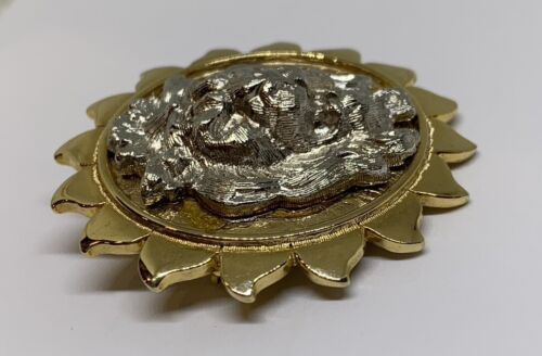 Vtg Lion Head Sun Frame Gold & Silver-Tone Leo Zodiac Sign Brooch Pin (134) - Picture 3 of 5
