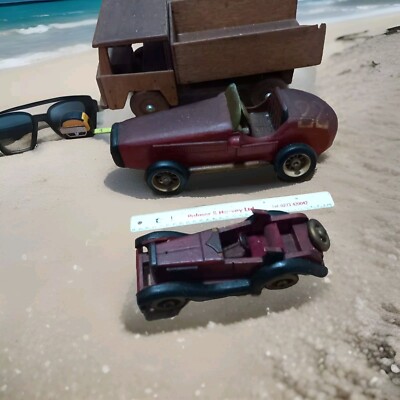 3 Stück handgefertigter großer Holz-KIPPWAGEN 17'' OLDTIMER RENNWAGEN 15'' & OLDTIMER 11''