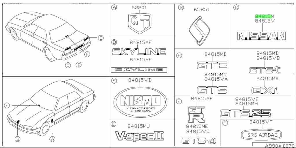 Nissan R32 GT-R GTR Skyline Rear Trunk Emblem 84891-01U00 Genuine