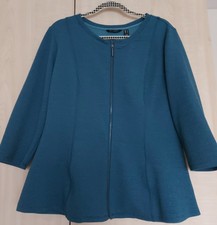 H By Halston Womens Zip Front Jacket Size L Teal Stretch Lightweight~preloved