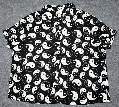 Rue21 Shirt Top Womens 1X Black White Yin Yang Short Sleeve Button Up Linen New