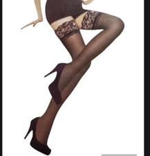 Black French Stockings Lace Top Silky Thigh High Stay Up Band Sz M-XXL