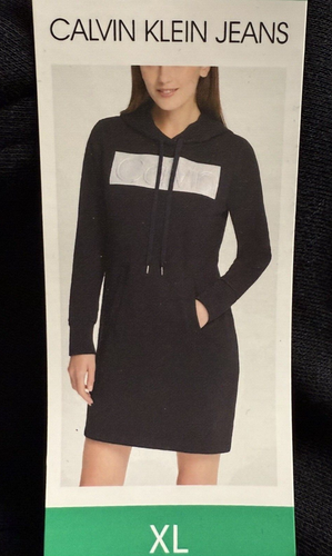 Felpa donna con cappuccio Calvin Klein nuova con etichetta abito argento scritto lunghezza ginocchio XL - Foto 4 di 12