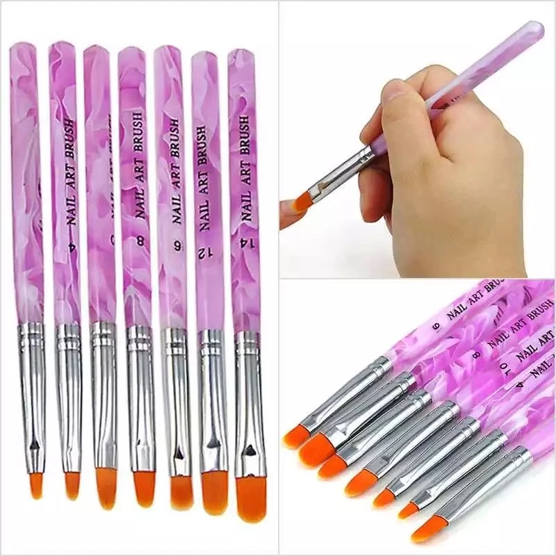 7pcs Purple NAIL BRUSH SET Acrylic UV Builder Nail Gel Polish Art Painting KIT - Image 4 of 4