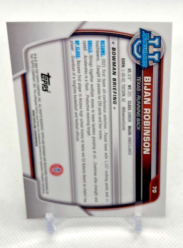 2022 Bowman University Chrome Base #70 Bijan Robinson - Texas / Falcons - Picture 2 of 2