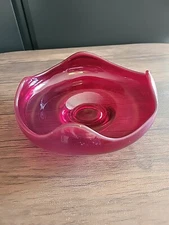 Vintage MCM Viking Epic Ruby Red Art Glass Bowl Scalloped Edge 6”  