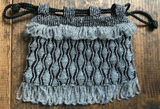 Antique Glass Beaded Flapper Handbag-Purse-Evening Bag-Drawstring-1900's-Fringe
