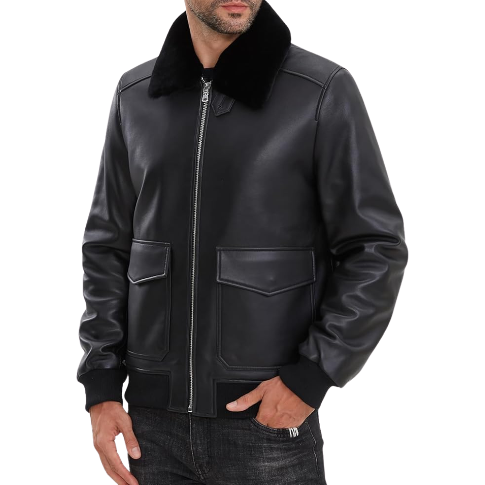 Mens Bobmer Real Leather Jacket Removable Furr Collar | eBay
