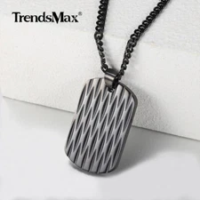 Black Stainless Steel Dog Tag Pendant Necklace w/ 18-24" Curb Chain Jewelry Gift