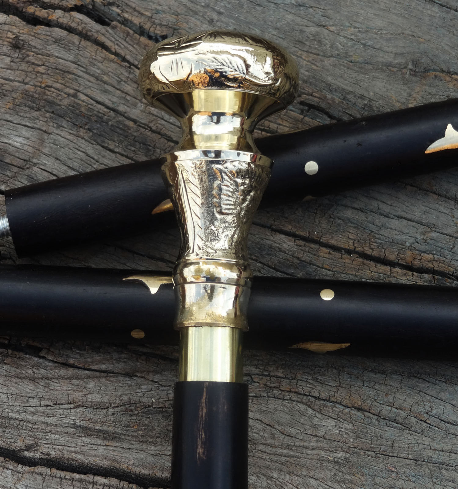 Brass Jaguar Walking Cane Finish Wooden Style Head Po… Gem