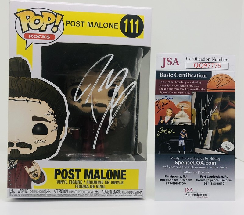 POST MALONE SIGNED ROCKS POP FUNKO FIGURE BEERBONGS AND BENTLEYS PROOF JSA COA