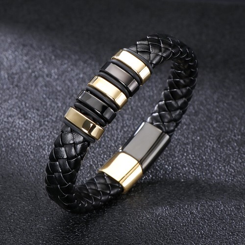 Men's Wrist Band Rope Cuff Braided Leather Bracelets with Magnetic Clasp Wrist - Picture 18 of 35