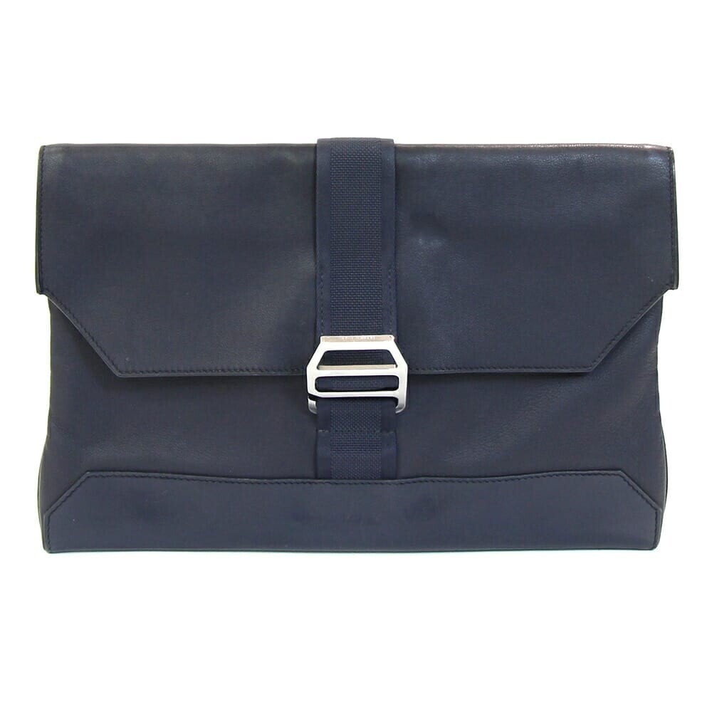 Hermes City Slide Clutch Bag Black or Navy X Stamp Second Authentic Unisex
