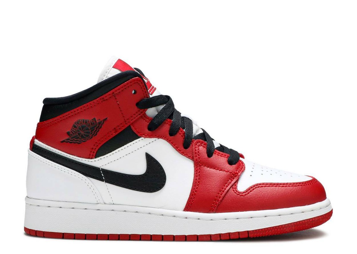 Nike Air Jordan 1 Mid Chicago White Heel Gym Red GS 554275