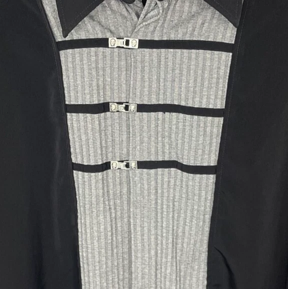 Mondo Bazaar Mens Shirt Large Black Gray Button Vintage Retro Unique Buckle - Image 4 of 4