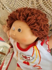 Vintage 1985 Cabbage Patch White Boy  Doll w Curled Hair. W Tooth. Chiefs.